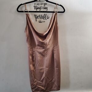 Pretty Little Thing Satin Cognac Dress Size 6
